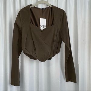 Zara Brown Long Sleeve Crop Top